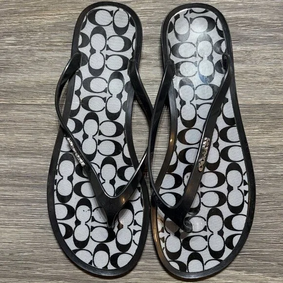 Coach Lyra Jelly Signature Thong FlipFlop Sandals Size 7 Preppy Y2K Logo Black - Picture 8 of 9